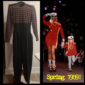 Betsey Johnson Spring 1989 Punk Label Vintage Epaulette Military Jumpsuit 80s